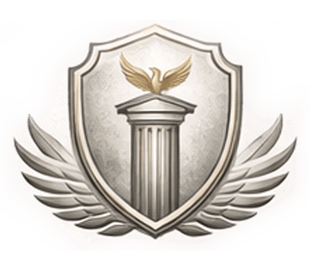 Evolution: shield with column, eagle and wings